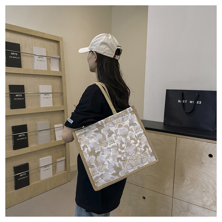 韩版文艺女包新款潮高颜值大容量棉麻时尚上班通勤手提袋便当包包详情15