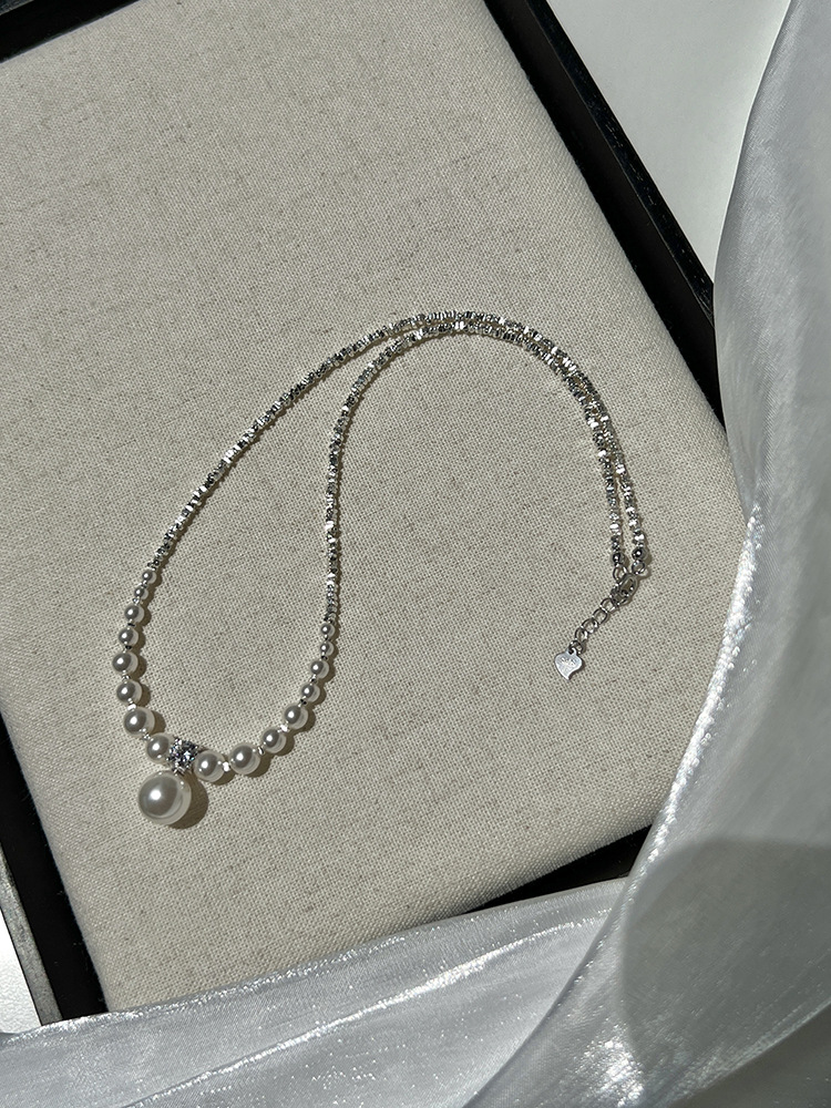 新中式碎银子王妃施家强光珍珠S925纯银渐变项链设计高级感锁骨链详情3