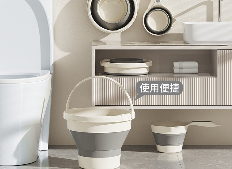 折叠水勺折叠水桶家用便携可折叠悬挂儿童沐浴水勺水桶套装详情3