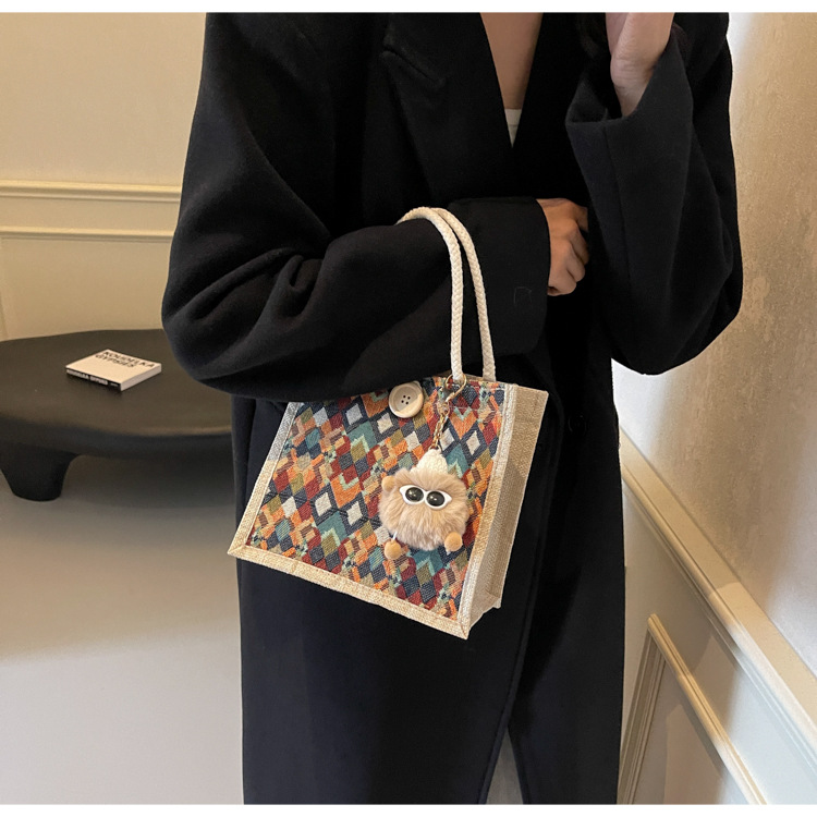 小众高级感防水麻布手提包秋冬季新款伴手礼袋现货批发手拎小挎包详情17