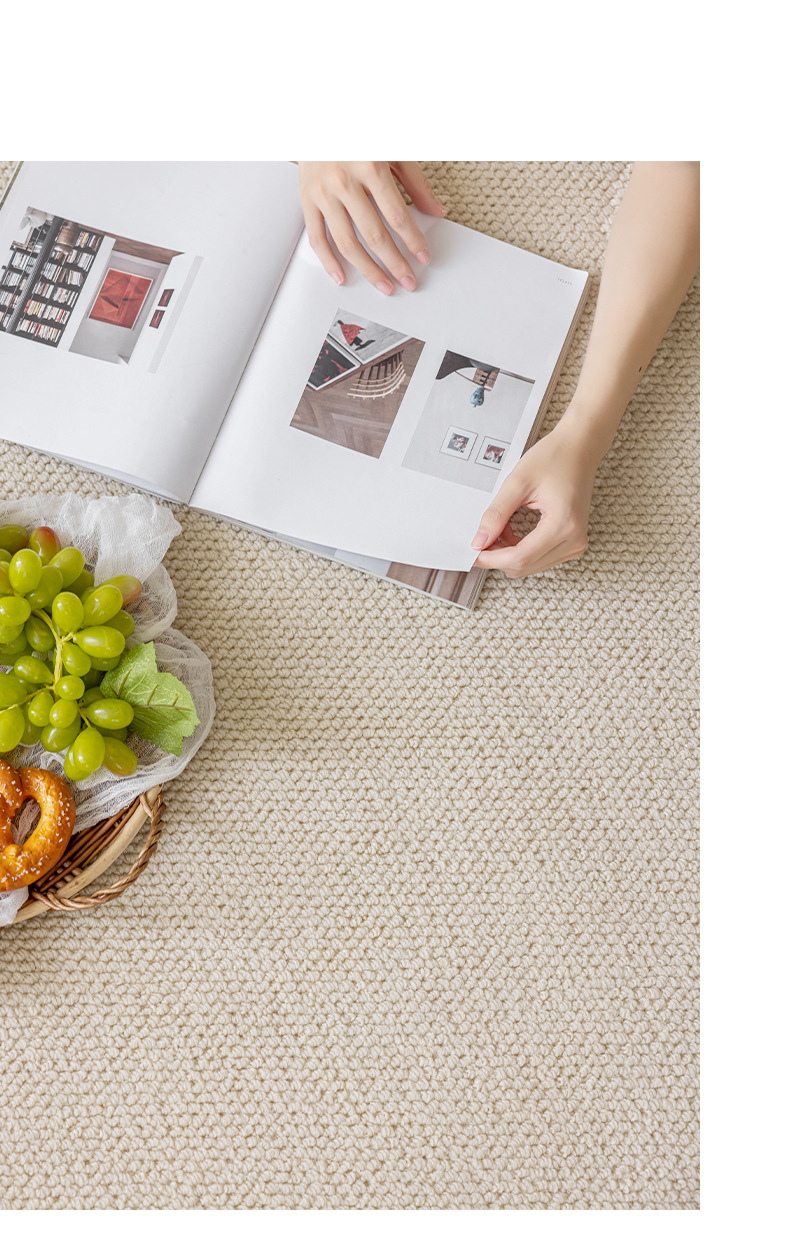 Cream-style solid-color bed carpet for the bedroom, imitation fencing to prevent cat scratches, photo studio, soundproof, thickened woven floor mat pic 22
