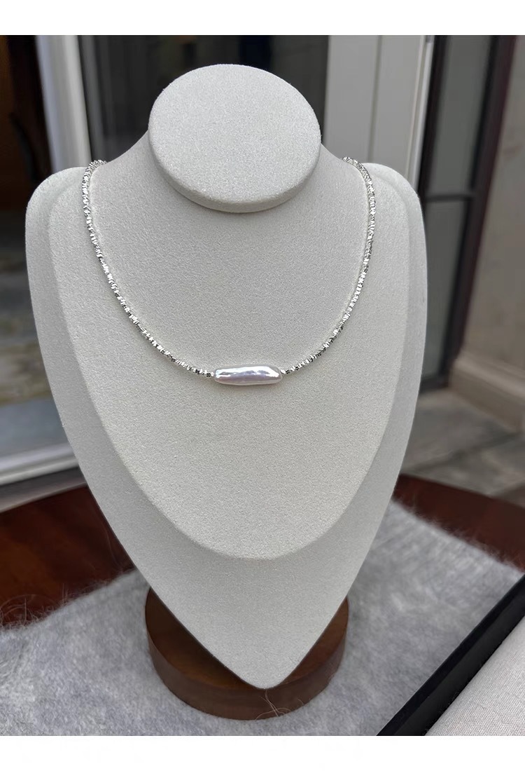 巴洛克异形淡水珍珠小银条珍珠项链镀银碎银子轻奢气质时尚锁骨链详情20