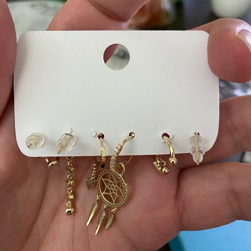 Six sets of high-end Korean-style earrings and earrings with a fashionable and versatile dreamcatcher micro-inlay zircon tassel arrown ear clip pic 7