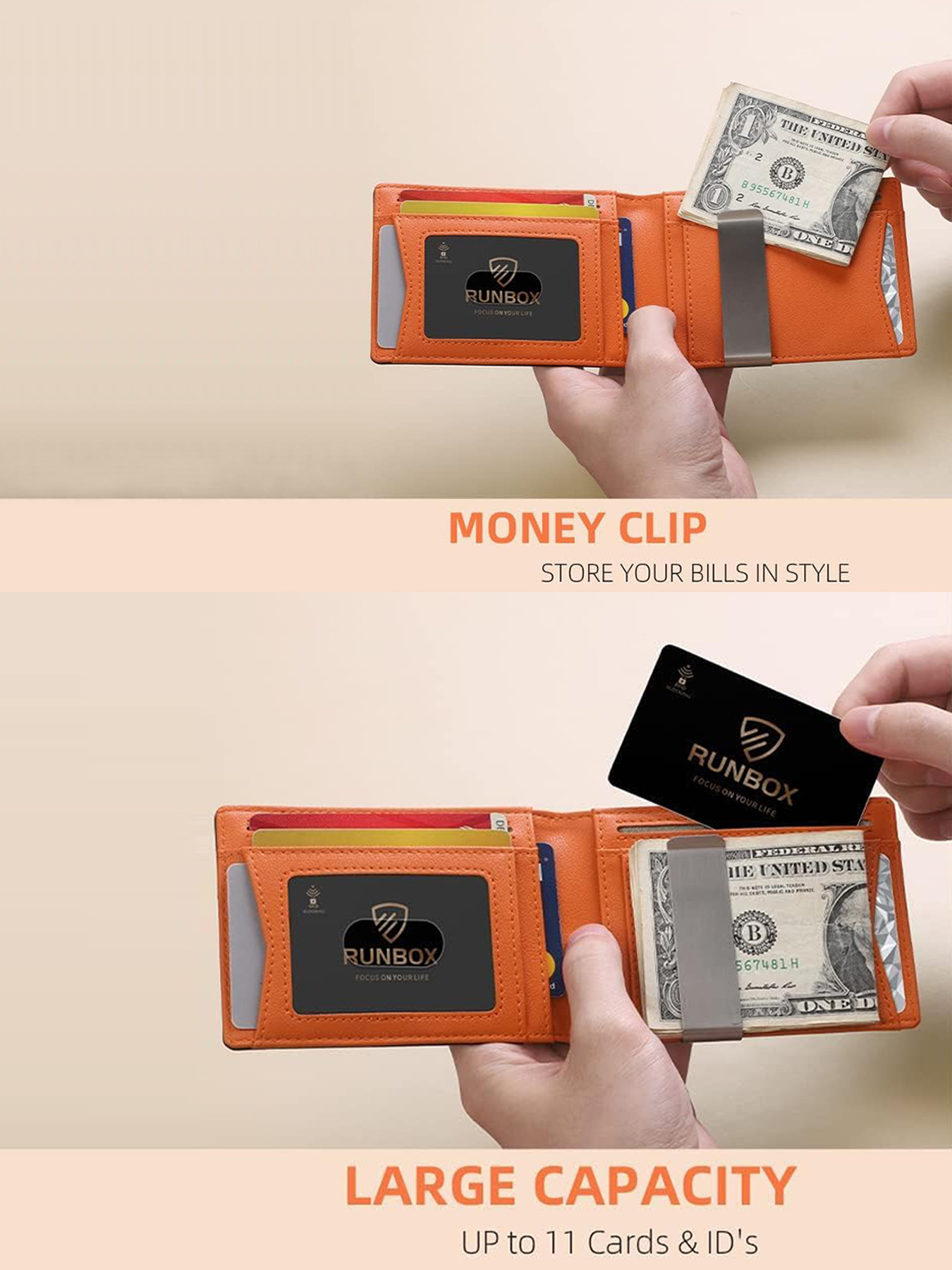 亚马逊12卡位男士钱包卡包RFID美金夹男士钱夹详情4