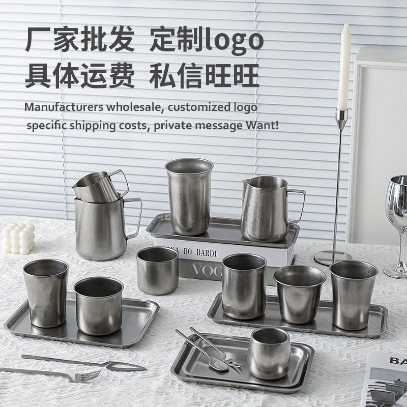 复古304不锈钢餐具 日韩做旧碗水杯骨碟深餐盘筷子长方盘烤肉火锅详情7