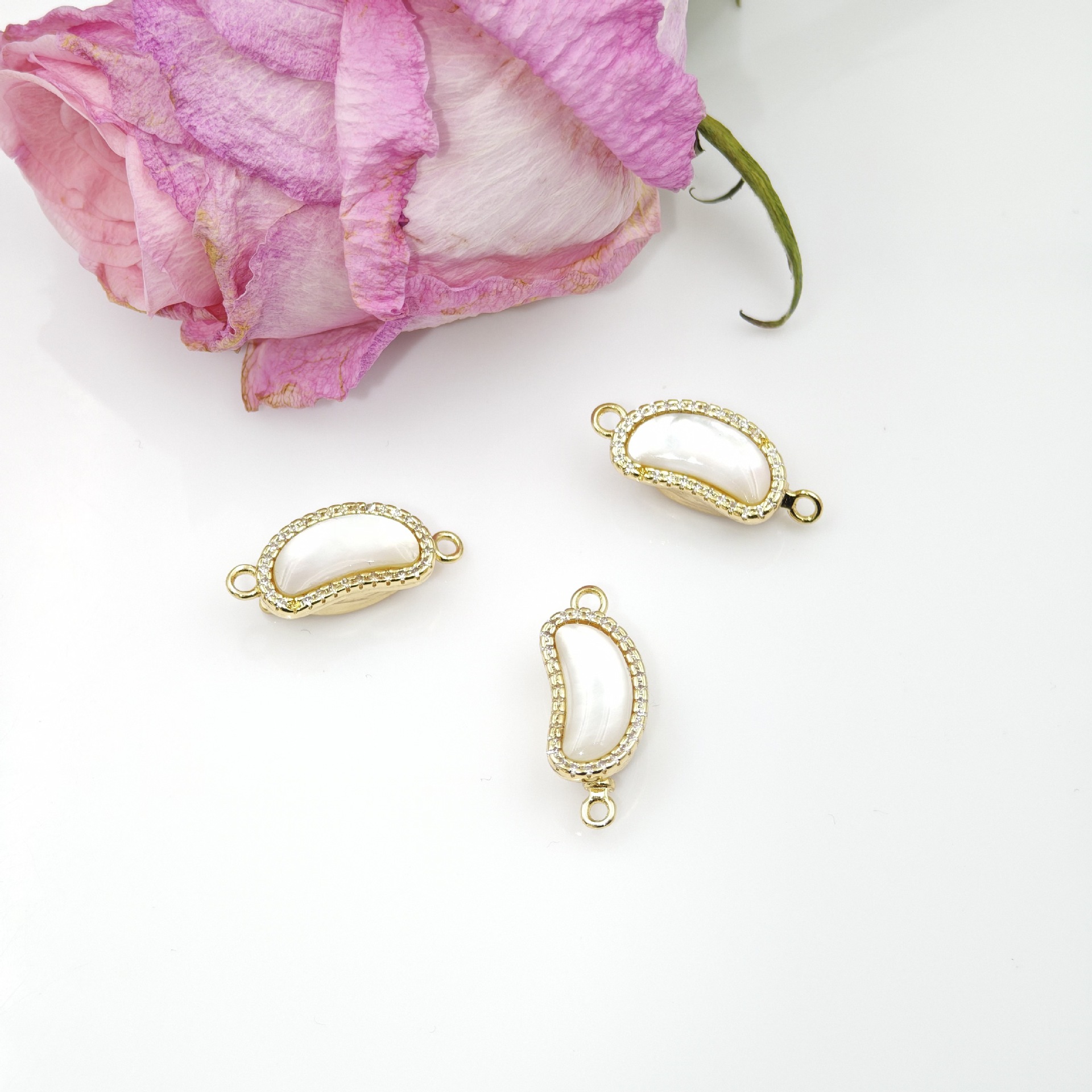 Pearl necklace, ingot clasp, cashew nuts, white scallops, diy accessories, handcrafted end connection clasp, bracelet, stick press clasp pic 6