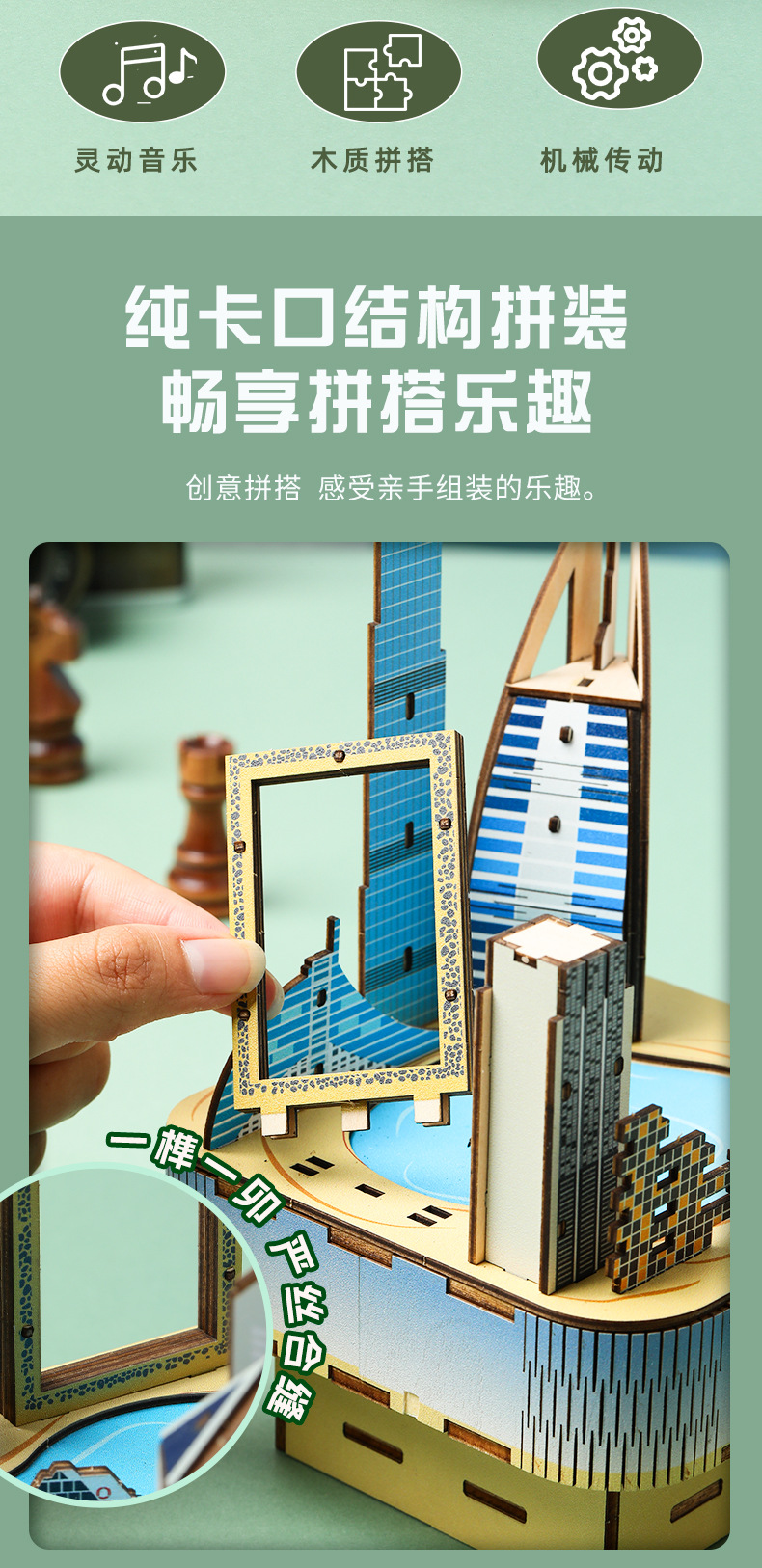 Cross-border best-selling DIY wooden jigsaw puzzles, 3D stereoscopic models, European and American architecture, music box assembly, educational toys and gifts pic 2