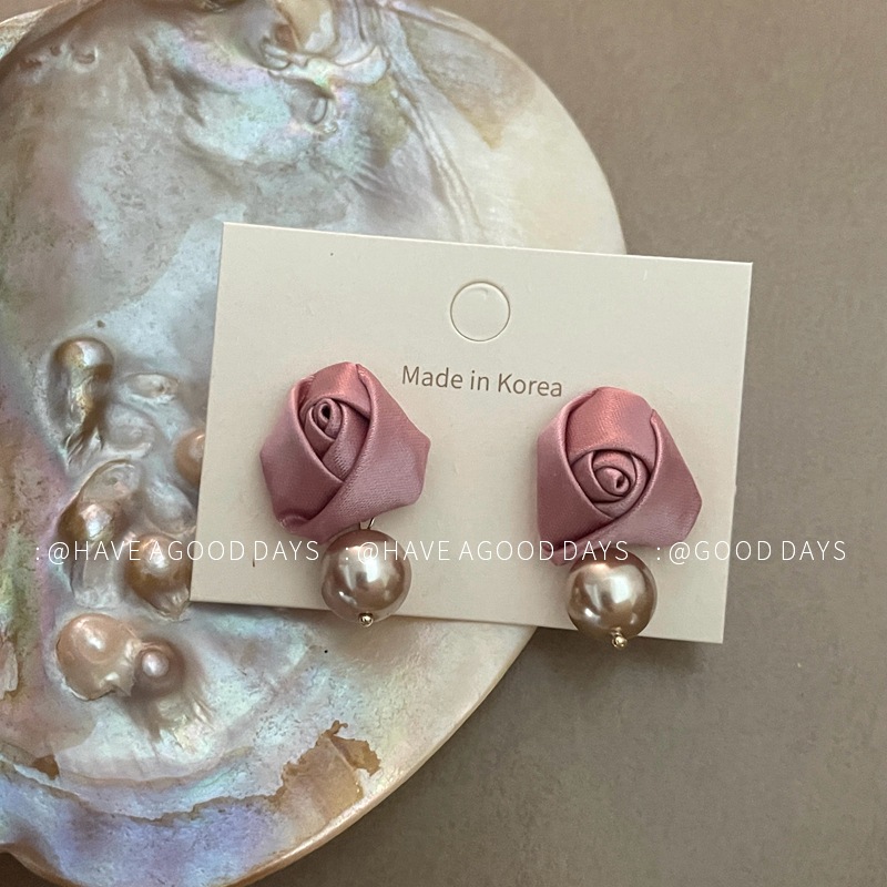 法式温柔玫瑰珍珠耳环气质高级感小众设计耳饰925银针甜美时尚女~详情11