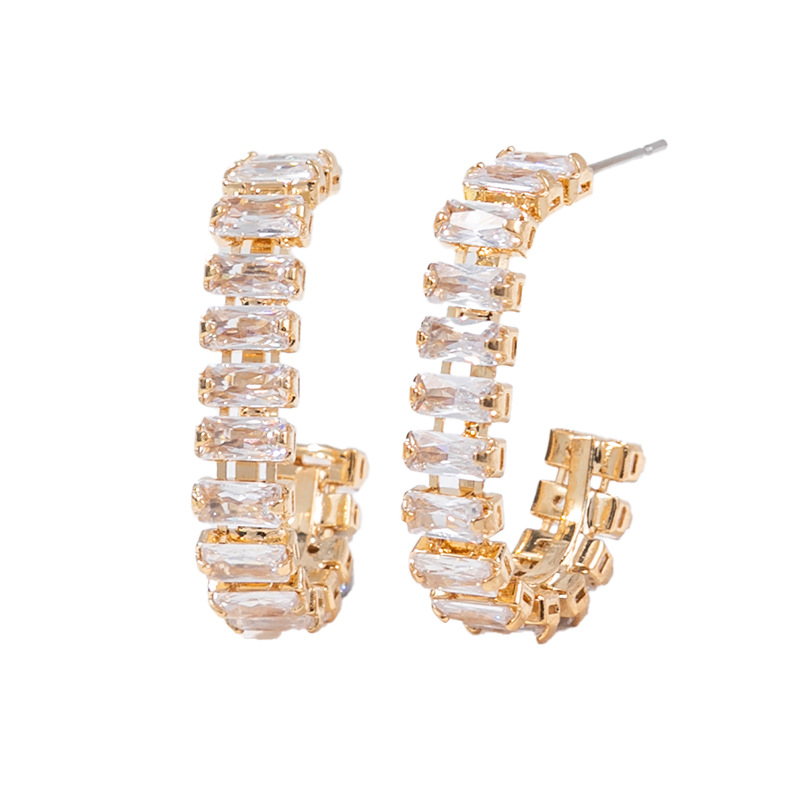 轻奢风满钻C形耳环铜镀金水钻开口耳圈欧美时尚夸张耳饰工厂批发详情7