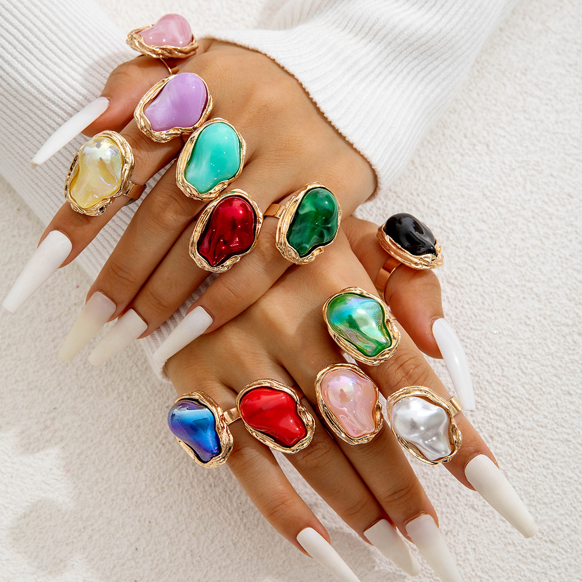 欧美跨境法式复古异形珍珠戒指女食指指环个性时尚设计开口尾戒详情12