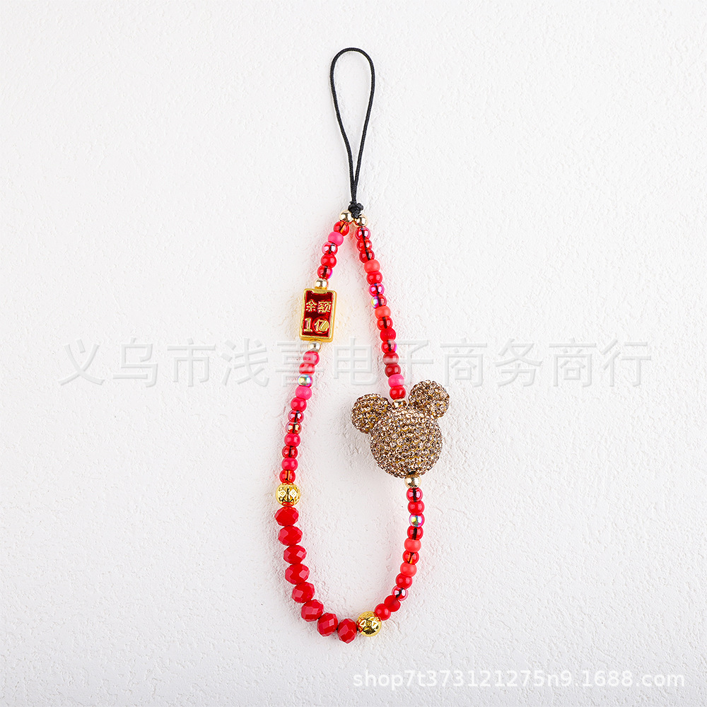 新年款中国风手机链 国潮红色葫芦宝石富婆手机挂链 串珠财神挂饰详情4