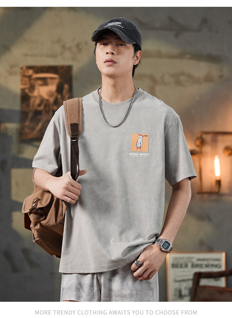 ALLIN 卡通印花短袖T恤男夏季美式重磅宽松百搭圆领五分半袖上衣详情22