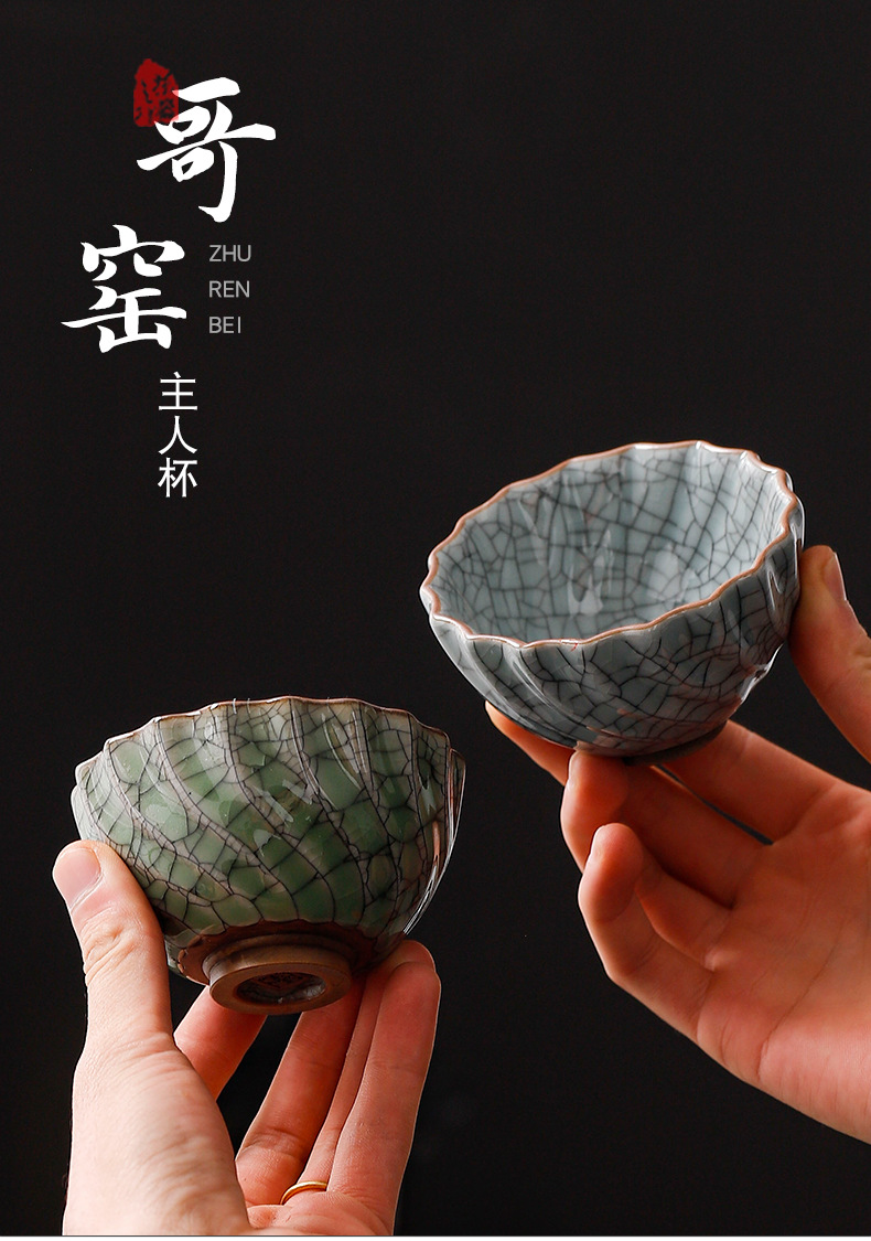 哥窑主人杯陶瓷品茗杯单杯功夫茶具茶碗冰裂纹开片可养茶盏家用杯详情1
