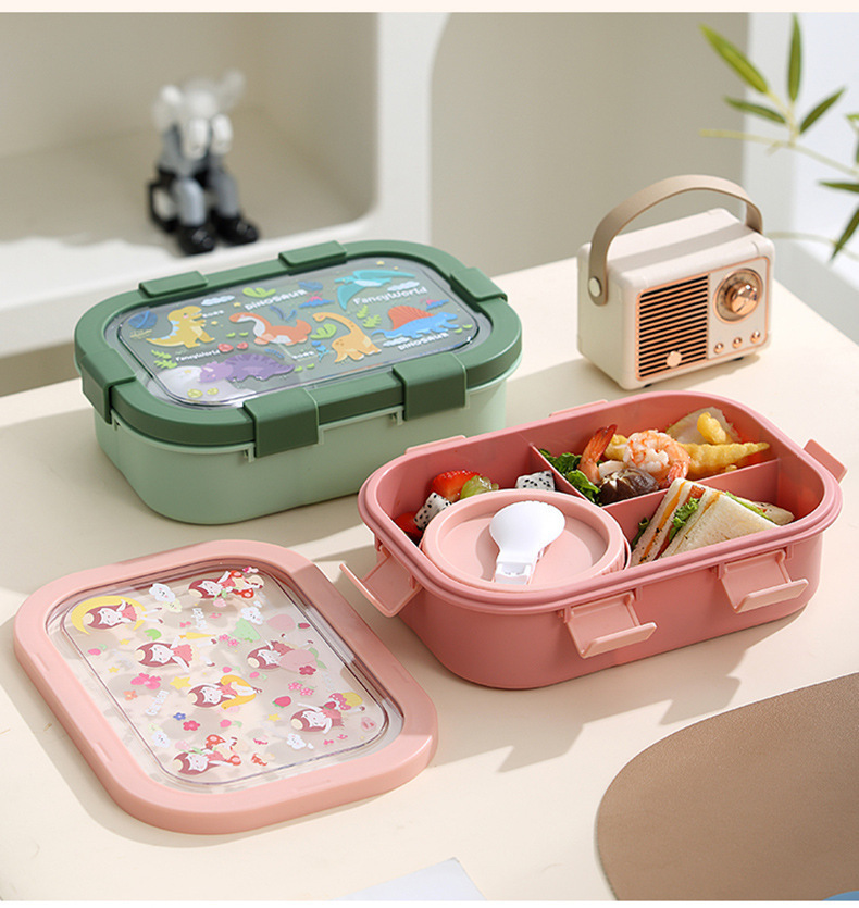 卡通饭盒儿童带饭保鲜盒可微波炉加热分格便当盒密封餐盒详情13