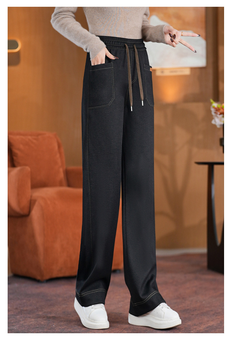 秋冬直筒休闲裤女士2025年秋冬新款高腰宽松显瘦薄款窄版阔腿裤子详情9