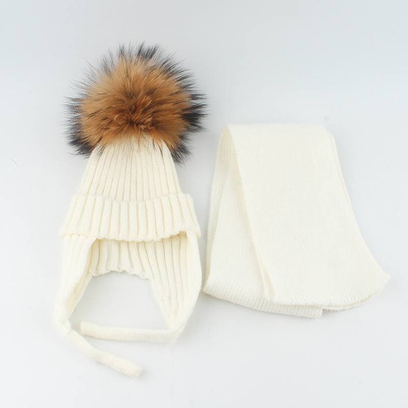 品牌【森多娜】2025新款 儿童必备可爱帽子 防寒保暖 秋冬貉子毛球针织围巾帽子套装保暖兔绒纱护耳雷锋帽详情4