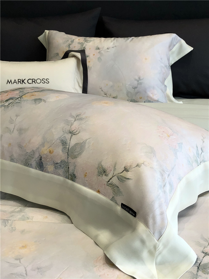 Cool ultra-fine denier Tencel summer light and cool condensation filament four-piece set, elegant printed sweat-absorbing nude bedding pic 18