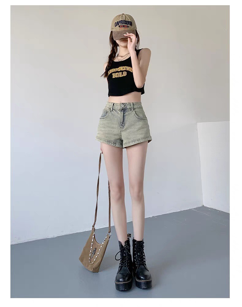 美式复古辣妹牛仔短裤女夏季薄款高腰弹力显瘦包臀a字超短热裤子详情10