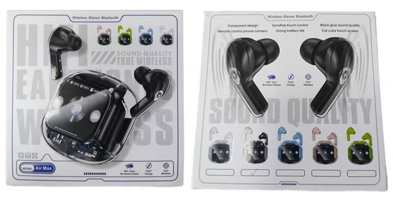 彩屏耳机Air Max蓝牙耳机透明款无线入耳式TWS触屏数显运动耳机详情2