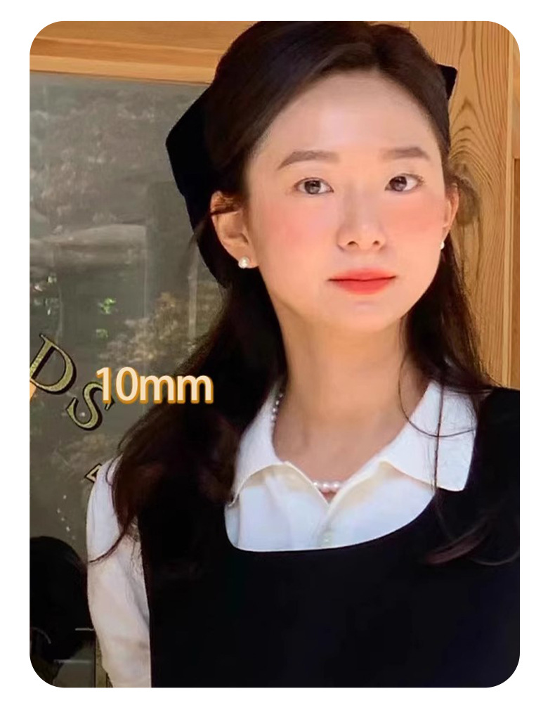 fever同款珍珠耳钉正圆大颗强光珍珠耳钉ins风简约气质银针耳钉女详情9