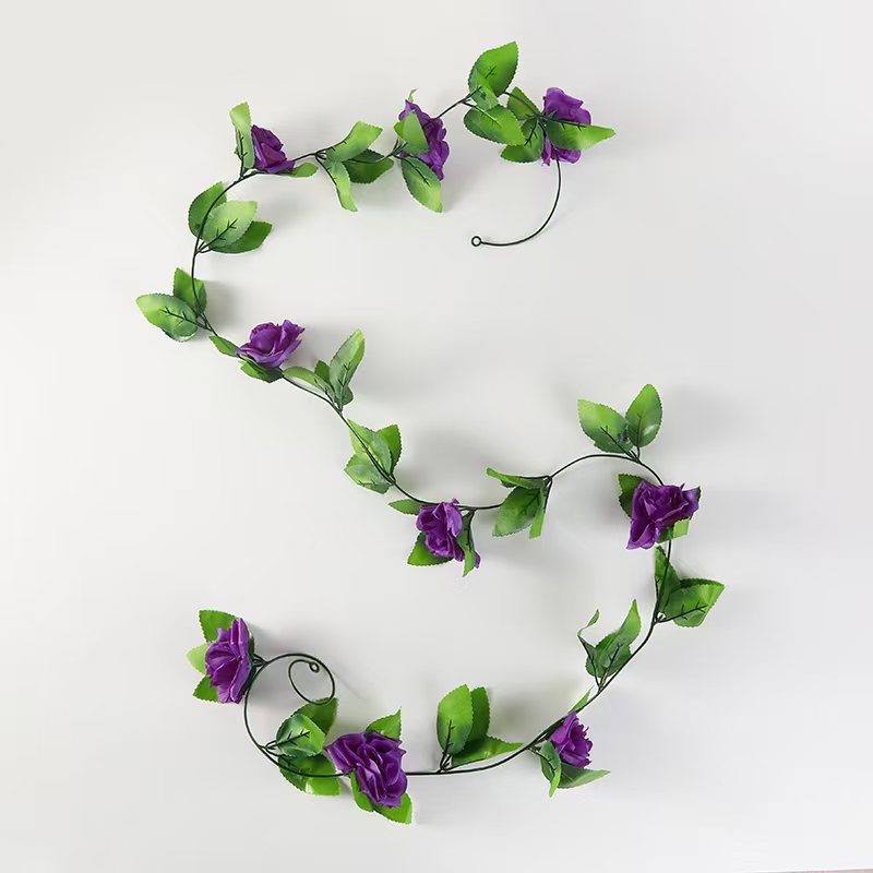 仿真九头玫瑰花藤塑料花藤条绿叶假花装饰管道装饰空调管装饰详情8