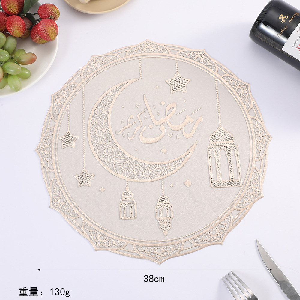 Cross-border round placemats, fashionable and simple PVC table MATS, gold and silver embossed tabletop, waterproof and anti-slip, star and moon festival Western placemats wholesale pic 5