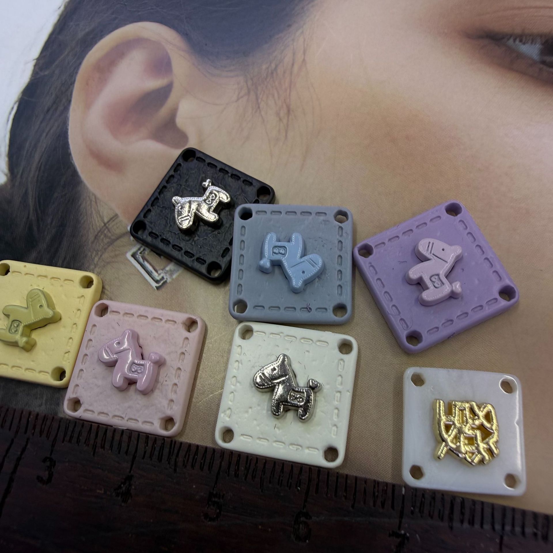 Little Horse Four-hole square double-piece resin m oval letter nameplate for clothes, socks, hats, decorations, hand-sewn nameplates pic 8