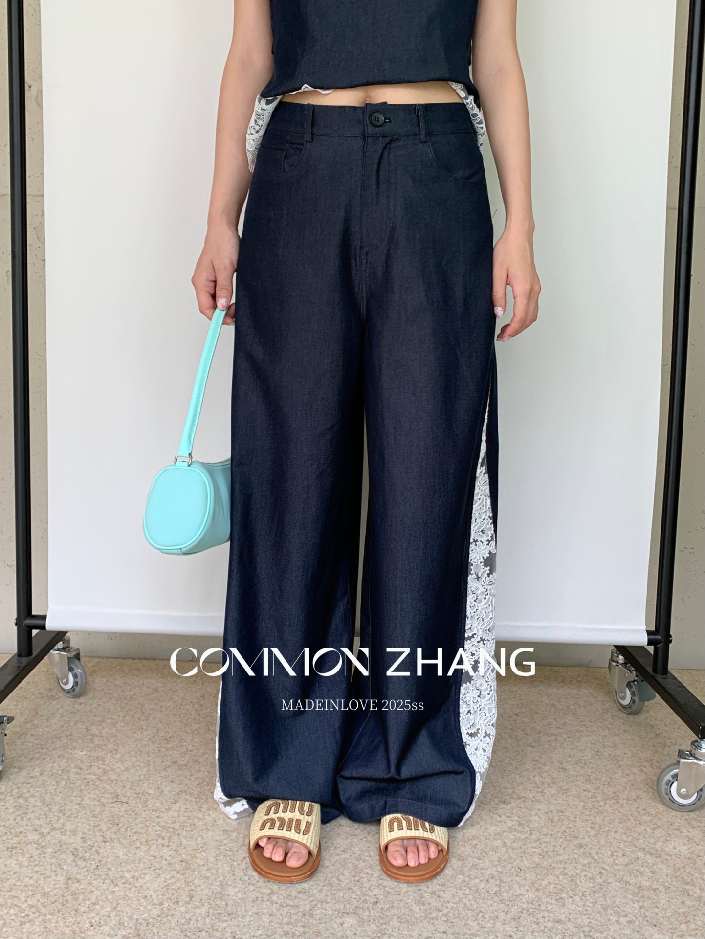 CZ ZHANG Summer French niche lace patchwork with cutout texture, low-waisted wide-leg drape casual pants B24032 pic 18