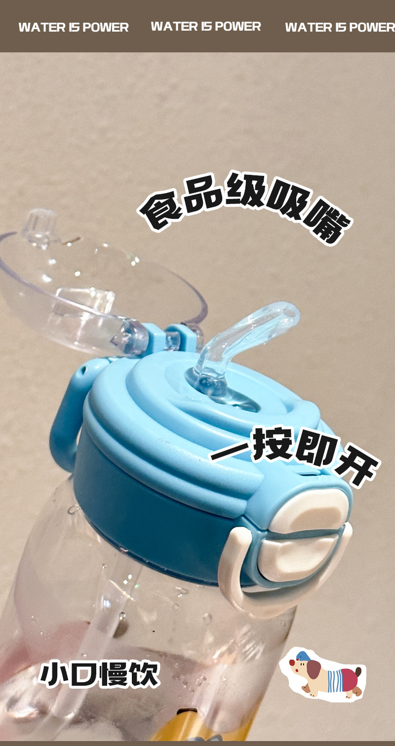 新款卡通风高颜值塑料杯吸管水杯防摔耐高温双饮杯学生上学随手杯详情2