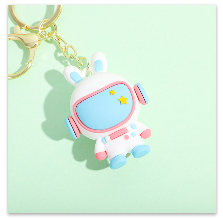 PVC soft rubber keychain, small pendant, doll wholesale, car key chain, hanging decoration, space rabbit cartoon keychain pic 11