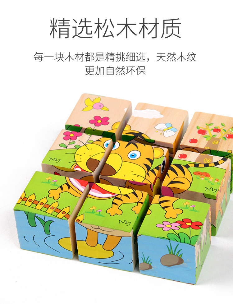 9粒六面画立体拼图块儿童益智力早教幼儿园积木质制玩具变脸魔方详情5