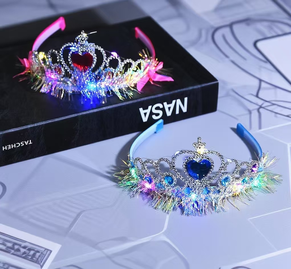 New luminous crown headwear for girls, high-end Korean-style crystal crown princess headband and hairpin wholesale at street stalls and night markets pic 10