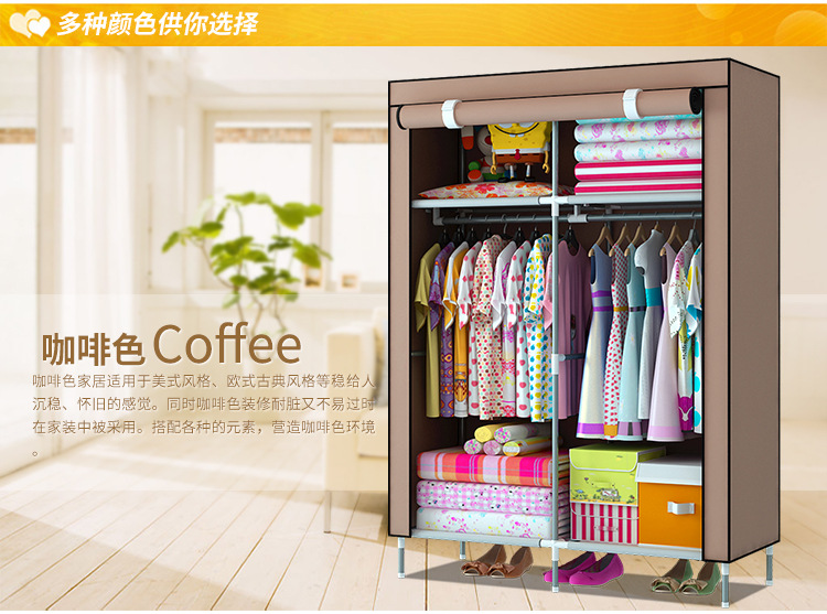 Economical baby clothes storage and organization for rental house, non-woven fabric moisture-proof steel pipe simple thickened and thickened fabric wardrobe pic 7