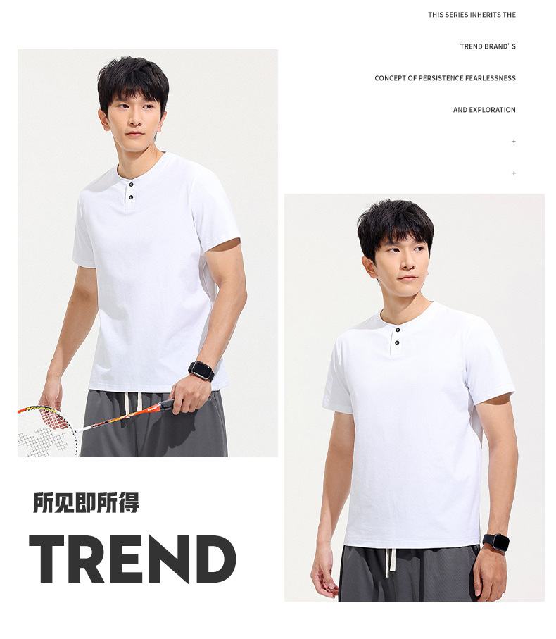 A new short-sleeved T-shirt for men in summer, featuring a trendy American style with a button-down collar and a cool, breathable feel. It is a sporty and casual top for young people pic 15