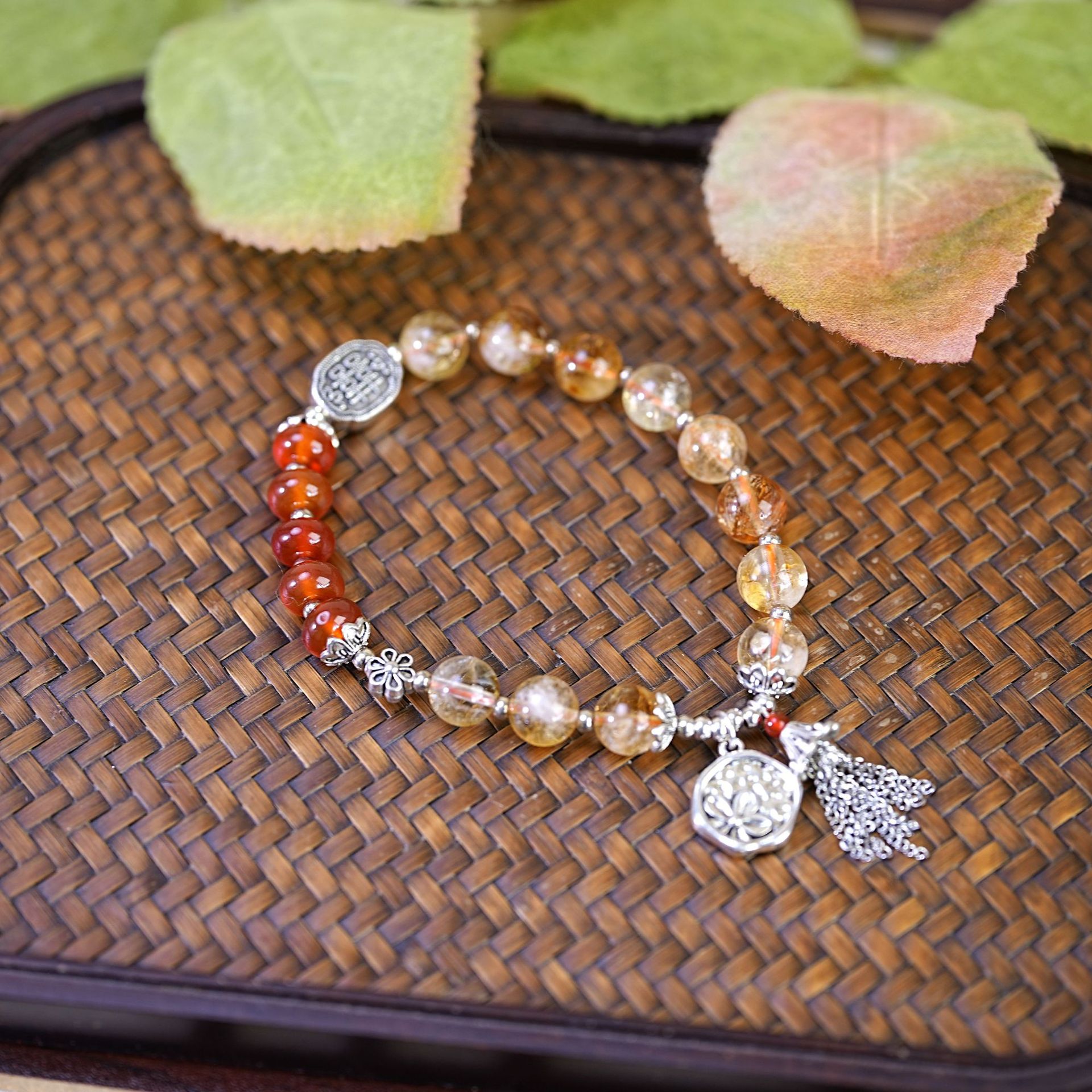 黄塔晶水晶手链串珠女新中式复古纯银吊坠红玛瑙文玩手串饰品批发详情4