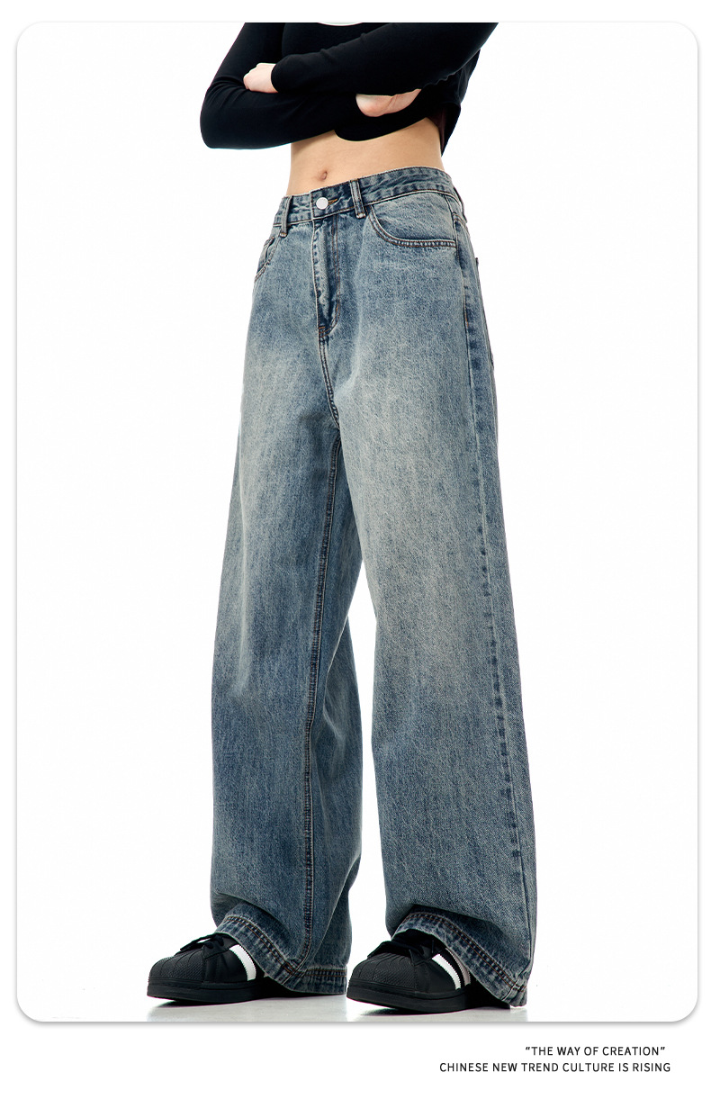 11KN American retro blue straight-leg jeans for both men and women, loose and versatile, trendy and simple, cleanfit casual wide-leg pants pic 9