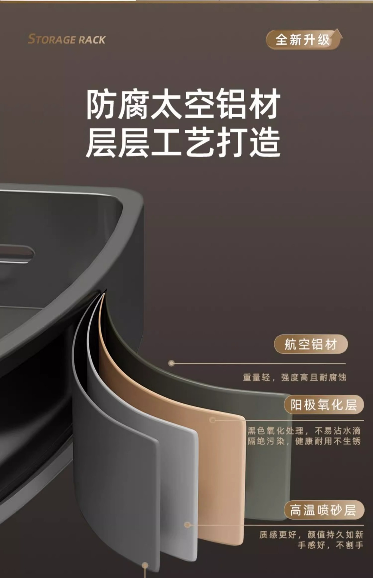 枪灰太空铝浴室置物架免打孔洗澡间壁挂三角篮卫生间挂架单层加高详情4