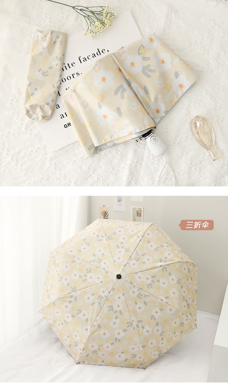 新款山茶花折叠晴雨两用便携迷你防晒雨伞女感太阳伞遮阳伞详情16