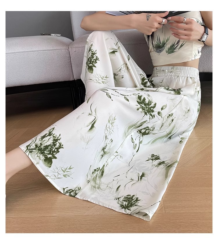 国潮水墨画印花冰丝阔腿七分裤子女夏季薄款2024新款高腰宽松垂感裤裙详情27