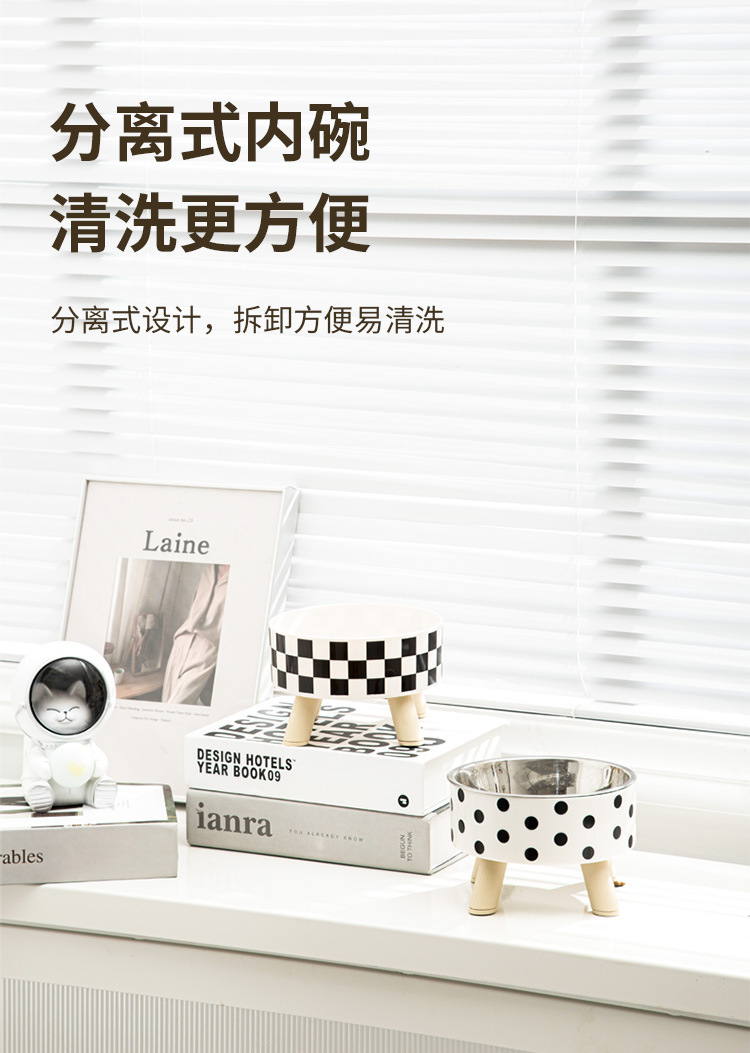 Wholesale of high-legged polka dot checkered pet bowls and anti-drop pet food utensils for cats and dogs pic 4