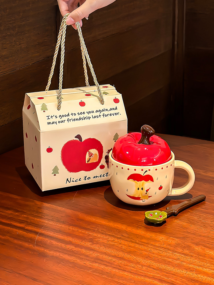 可爱卡通苹果陶瓷马克杯带盖勺创意个性咖啡牛奶办公室水杯子家用详情5