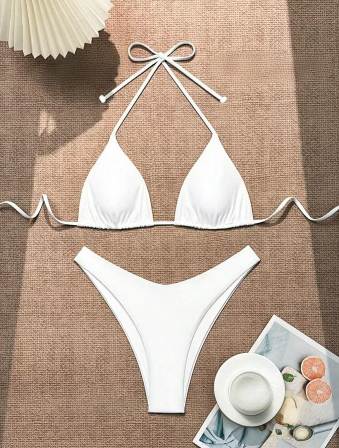 2026 New European and American strappy bikini swimsuit for women, solid color two-piece set, sexy split swimsuit cross-border pic 1