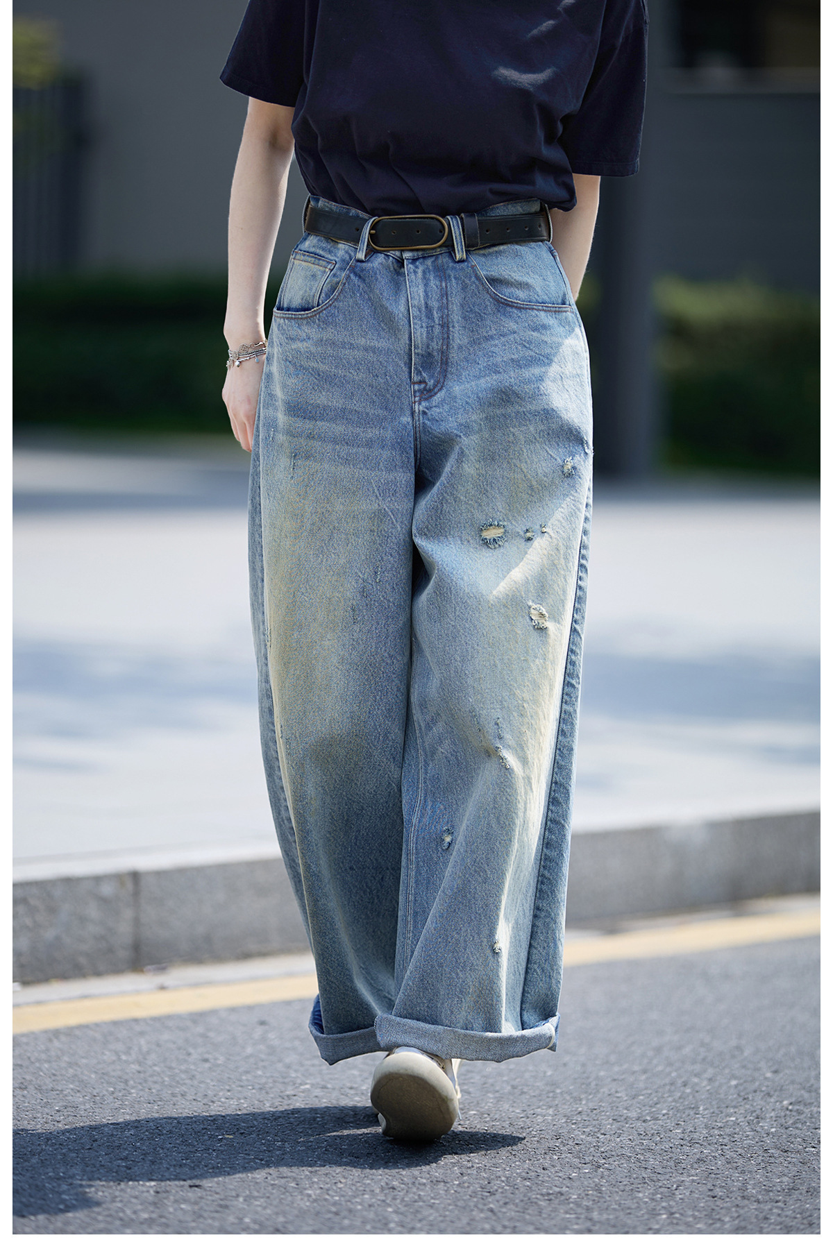【 Random Thoughts 】 Summer Storm Ripped Heavy Washed jeans straight-leg pants for all four seasons pic 27