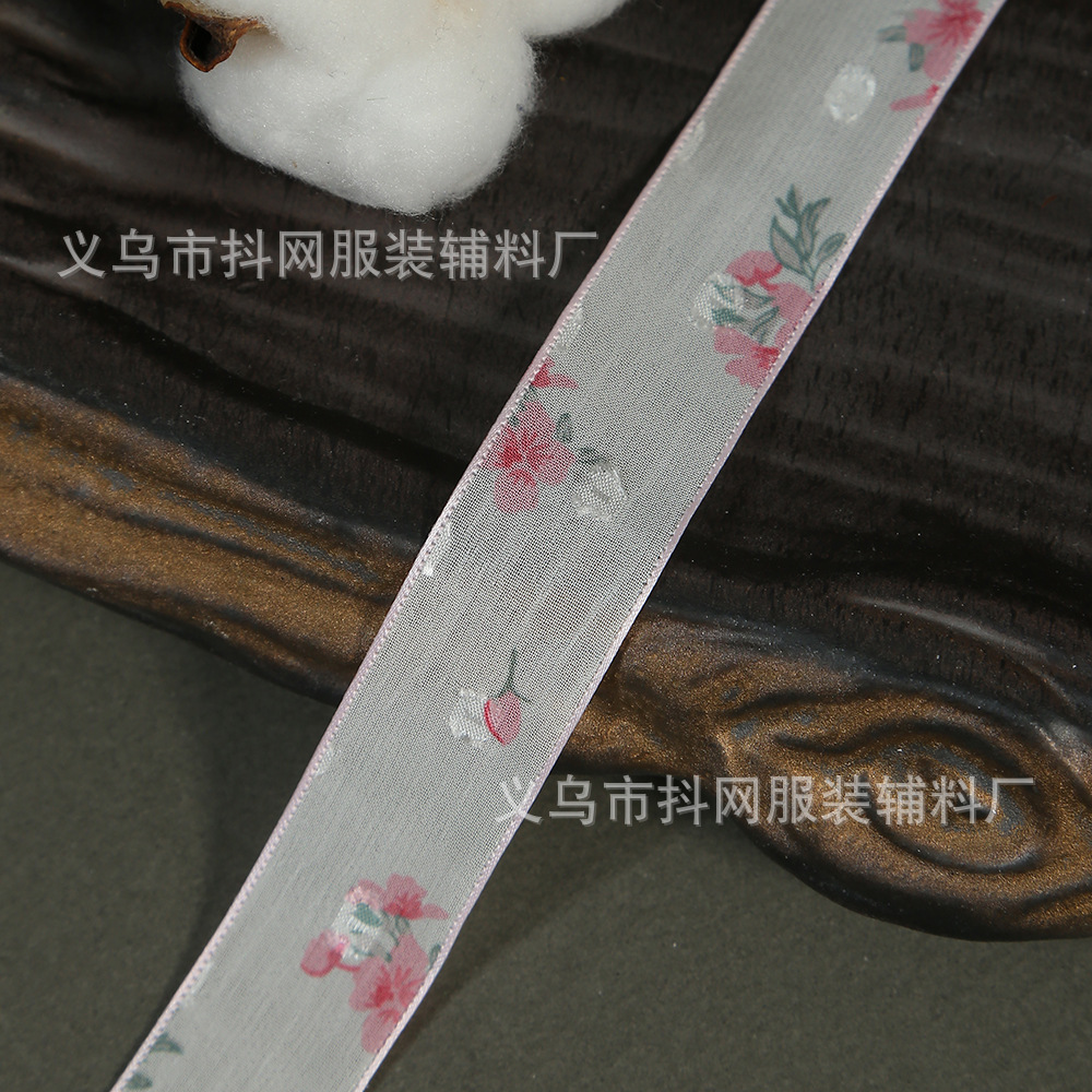 彩色郁金香花朵雪纱带DIY蝴蝶结发饰印花丝带鲜花材料礼盒diy辅料详情5