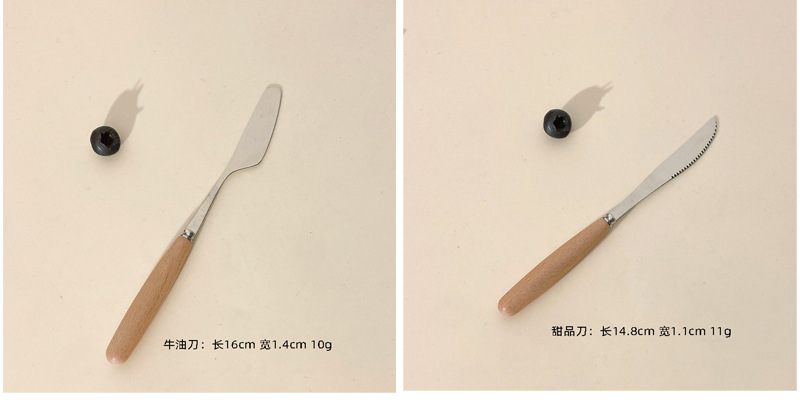 跨境日式不锈钢牛排刀叉勺子创意木柄甜品小勺小叉水果叉西餐餐具详情7