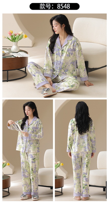 A类抗菌100%纯棉睡衣女士春秋季女款长袖开衫四季可外穿家居服女详情24