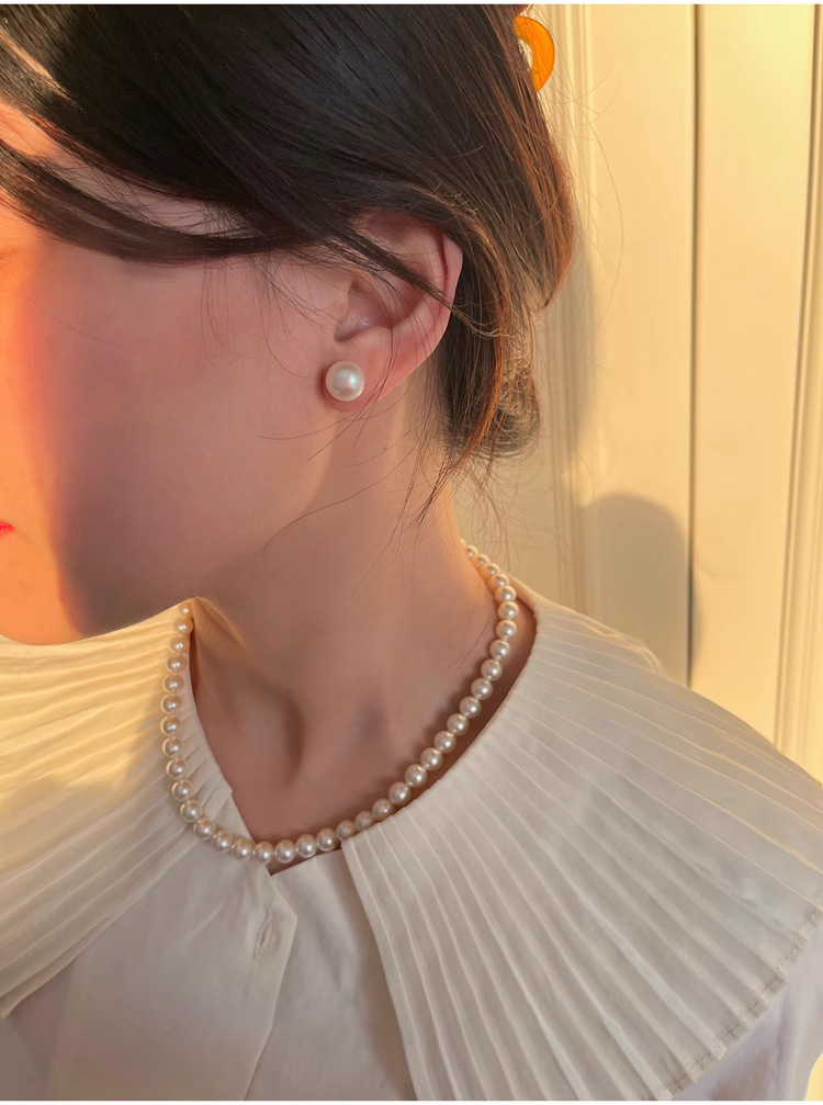 925纯银5A灯泡天然淡水馒头珍珠耳钉女韩国简约大气通勤耳饰E9596详情14