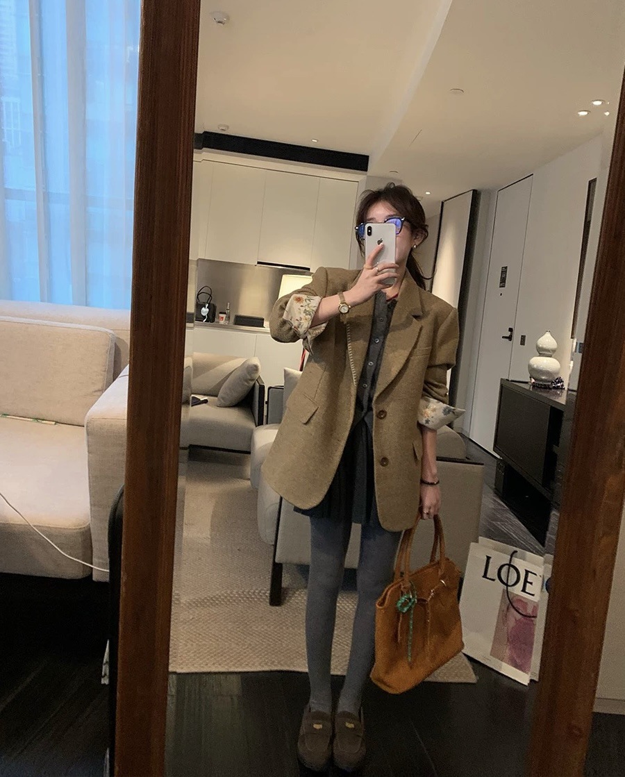 羽绒加厚经典小个子粗花呢西装外套廓形秋冬女装G1536详情3