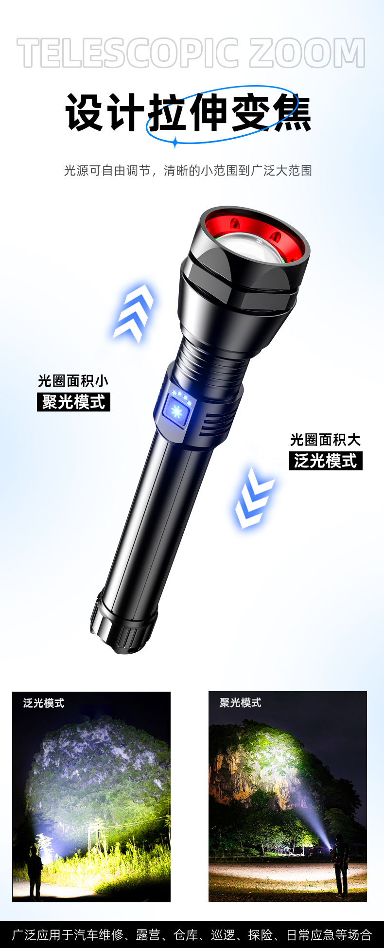 Cross-border high-intensity rechargeable flashlight, portable, ultra-long battery life, long-range explosion-proof, multi-functional patrol lighting fixture, laser application pic 6