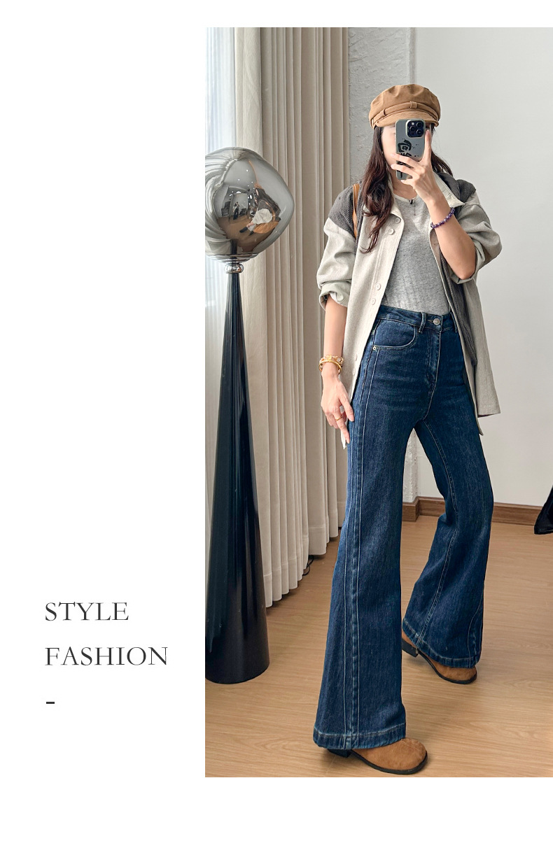 Jiawei 2025 Winter coffee-soled fleece flared jeans for women, thickened and fleece for warmth, Zhongshan pic 8